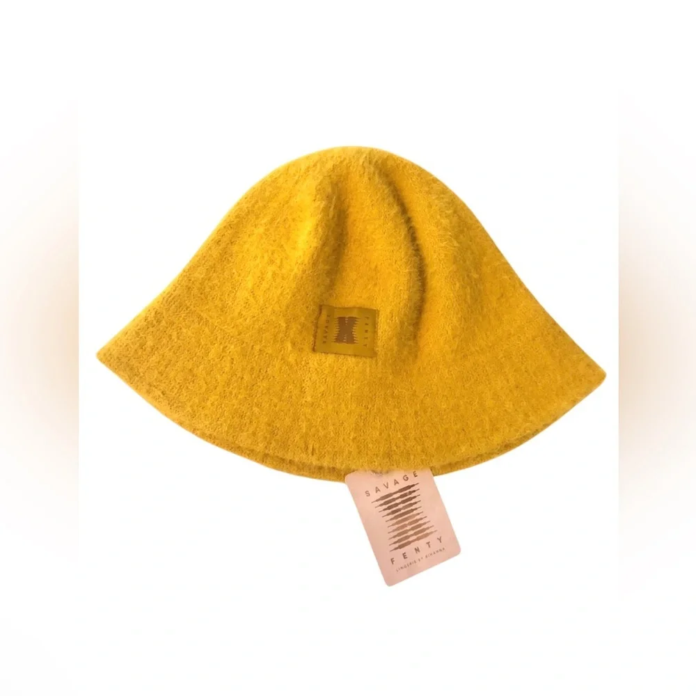 NWT Savage X Fenty Fuzz Fit Knit Bucket Hat Gold Yellow